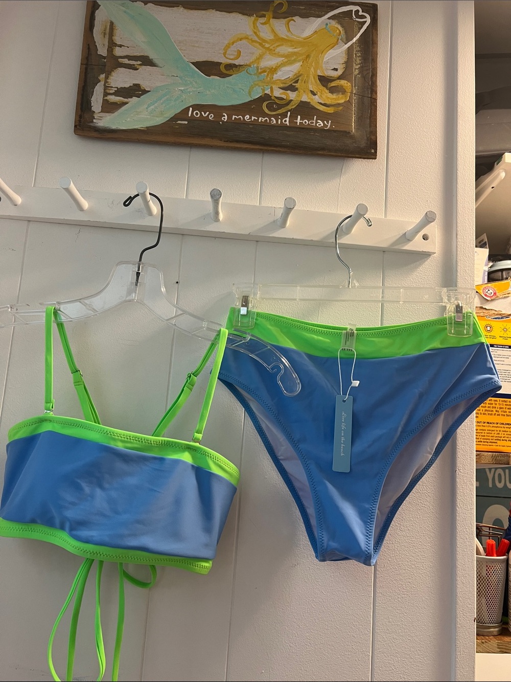 Blue and Neon Green Two-Piece Bikini